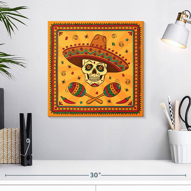 Lelend Mexican Festive Skull, 16" H x 16" W