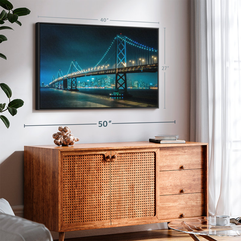 Impression sur toile Neon Golden Gate, H 27 po x l 40 po