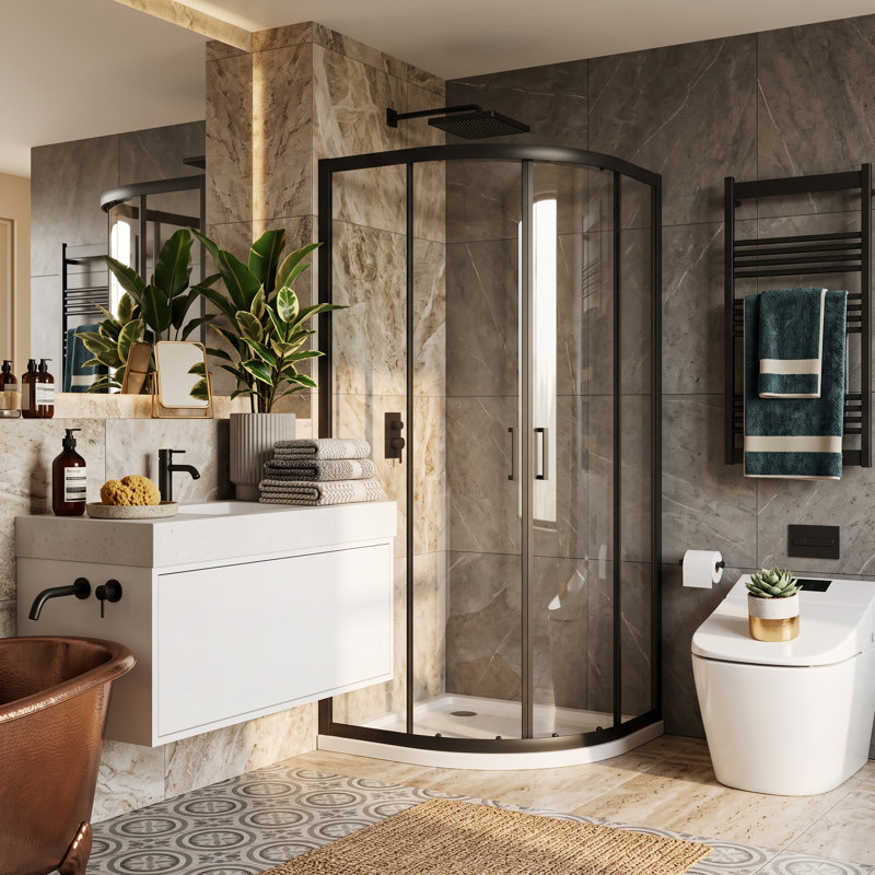 Cabine de douche d'angle, porte de douche, porte de douche quart de tour coulissante double en verre trempé de 1/4 po (6 mm)