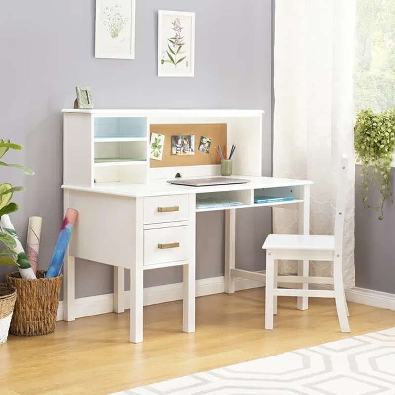 Taiga Writing Desk with Hutch and Chair Set, White