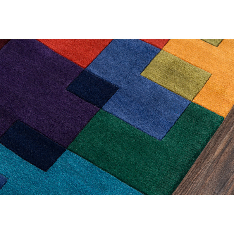 Hand-Tufted Multicolor Wool Rectangular Area Rug 5.3x8