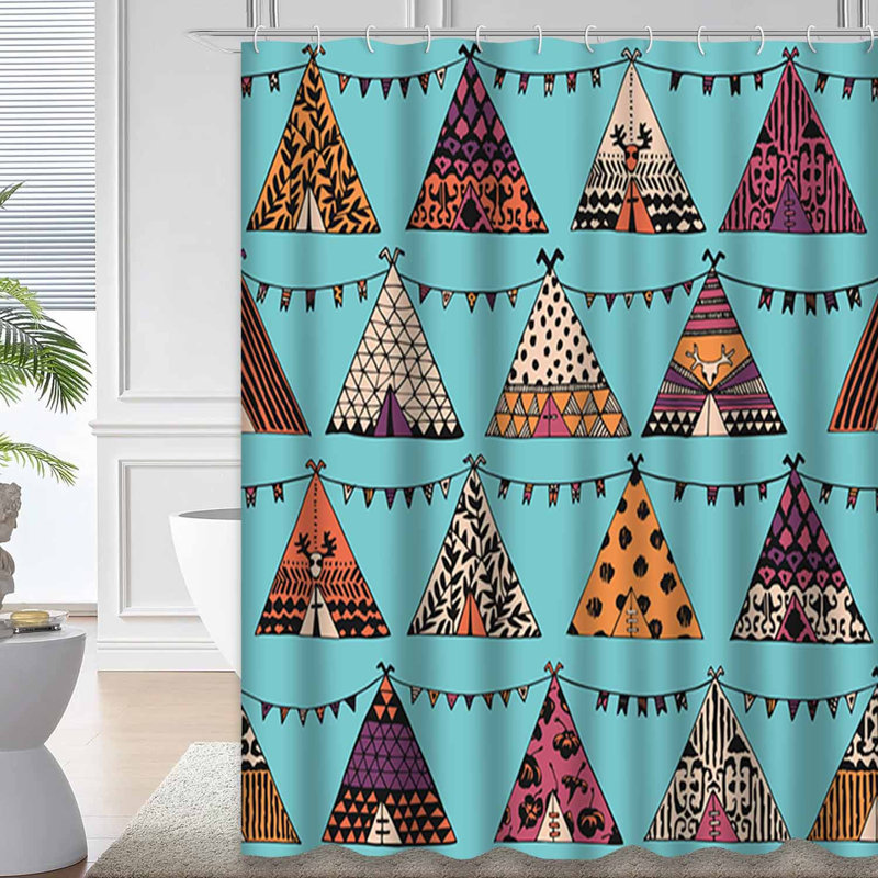 Rideau de douche à motif de forêt avec 12 crochets, L 72 po x l 72 po