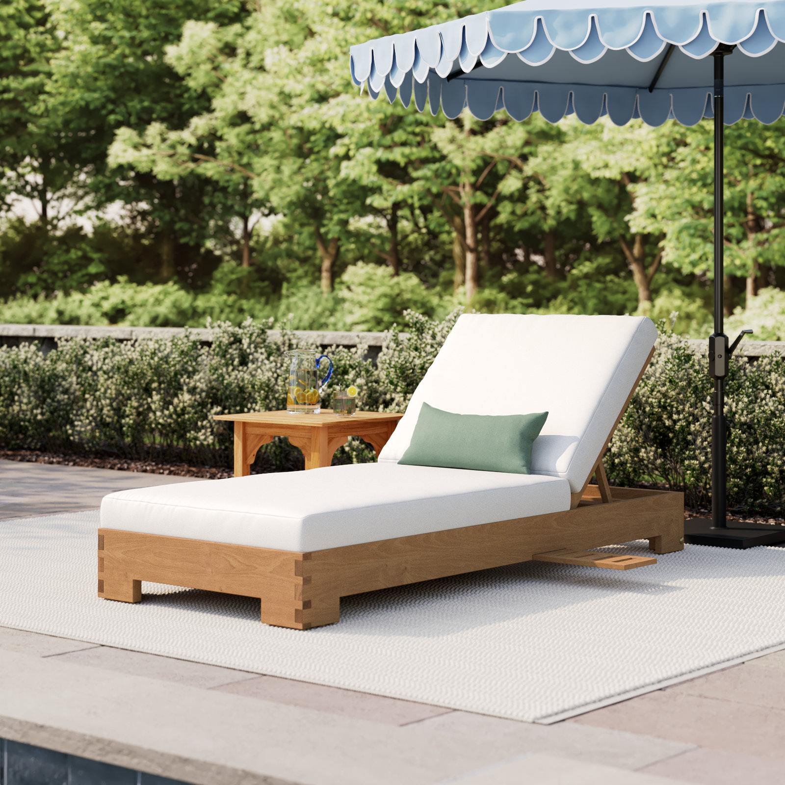 Jess Teak Single Chaise Lounger White Cushions