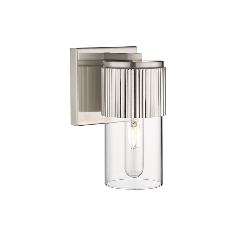 Applique murale 1 lumière 12 "Bolivar, Transparent, H 7,5 po x l 5,1 po x P 4 po, Nickel satiné