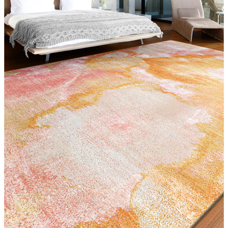 Hand Woven Cotton and Silk Abstract Area Rug, Rectangle 9' x 12'