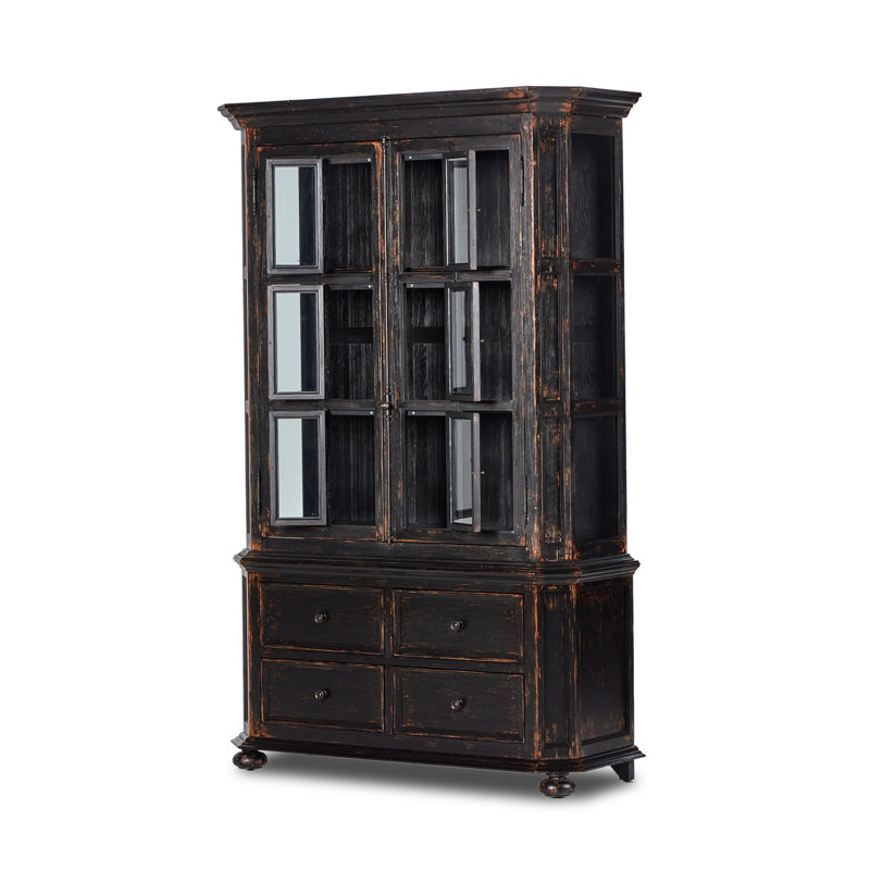Loami China Cabinet, Distressed Burnt Black Veneer