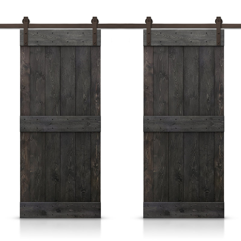 Porte de grange en bois massif lambrissé et métal, 40 po x 84 po, Noir anthracite