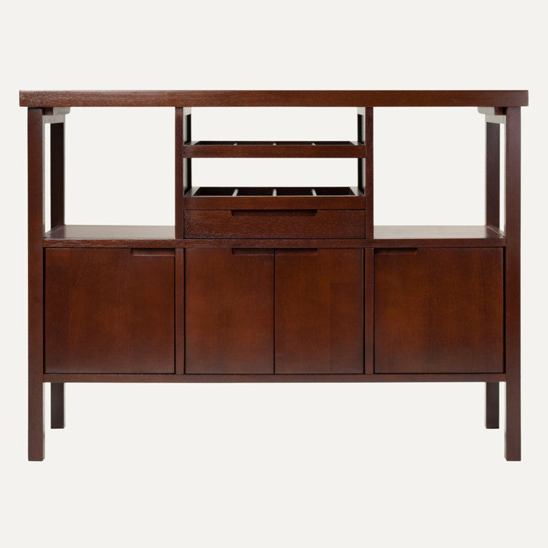 Eure 3-Cabinet With Doors Walnut Finish Buffet Cabinet, 33.84" H X 45.82" W X 15.81" D
