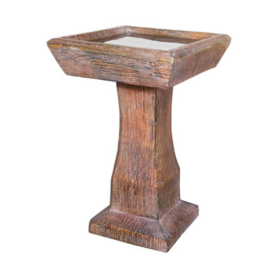 23.2 Inch Heigh Rustic Faux Wood Freestanding Square Bird Bath for Outdoor, Weather Resistant & Long Lasting, Birdbath for Garden, Patio, Yard, Lawn Décor