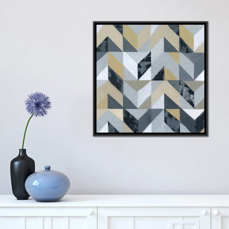 «Geometric I», reproduction sur toile, H 18 po x l 18 po x P 1,5 po, Pas de tapis, Toile avec cadre noir