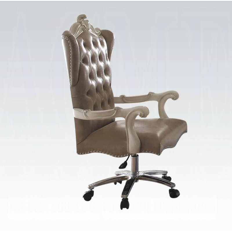 Fauteuil de bureau Versailles pivotant capitonné, Gris rétro, Blanc os