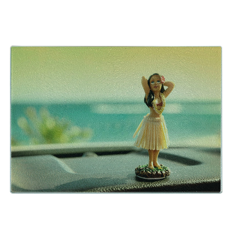 Ambesonne Aloha Hawaii, planche à découper en verre trempé, scène de voiture, danseur, vert pâle, turquoise