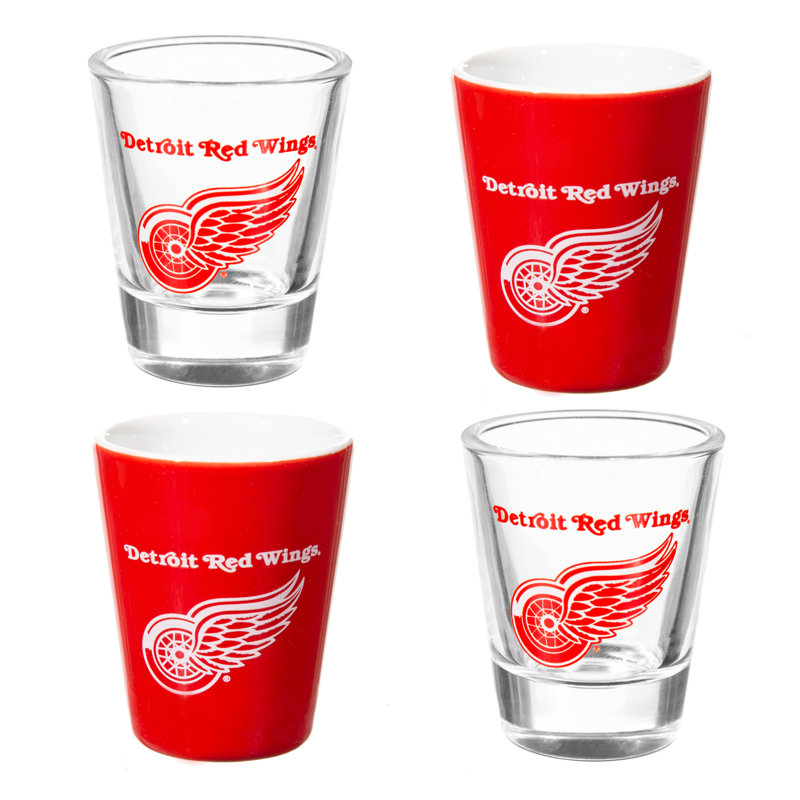 4 pièces en céramique et verre 2 oz Ensemble de tasses, Red Wings de Detroit