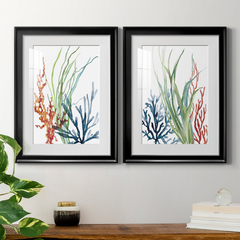 Océan jardin I - ensemble de 2 reproductions d'art encadrées, H 30,5 po x l 85 po, Impression encadrée avec passe-partout