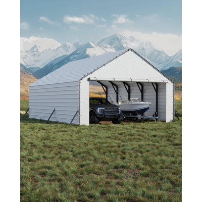 20'x25'x13' Heavy Duty Metal Carport for 2 Cars - 110° Reinforced Roof for Heavy Snow (18,000 lbs Capacity) - Triple Rust-Resistant Steel Shelter for Pickup Trucks, Boats, Tractor