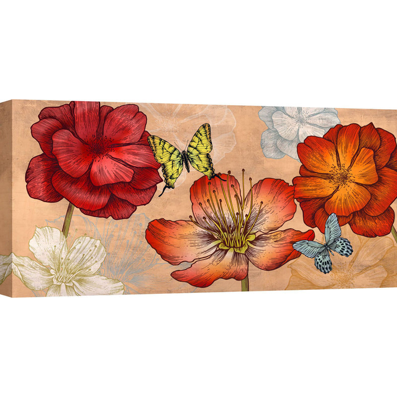 Flowers And Butterflies by Eve C. Grant - Wrapped Canvas Print, 50cm H x 100cm W x 4cm D