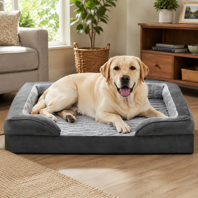 42"x35"x6.5 XL orthopedic dog couch with egg crate foam, waterproof construction, removable washable cover, and a non-slip base for supportive large-dog rest.