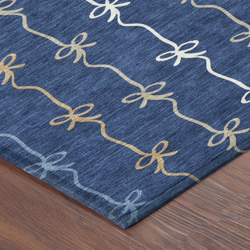 Machine Washable Indoor/Outdoor Chantille ACN2593 Kids Rug, Navy, 9' x 12'