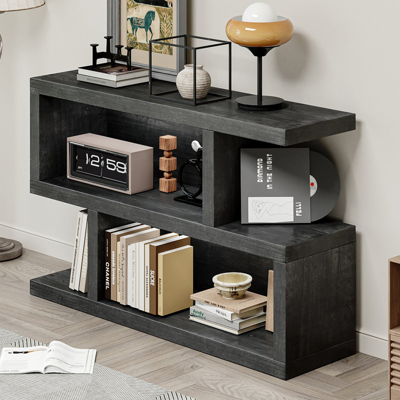 Side Board With 2-tier Open Shelf, Black