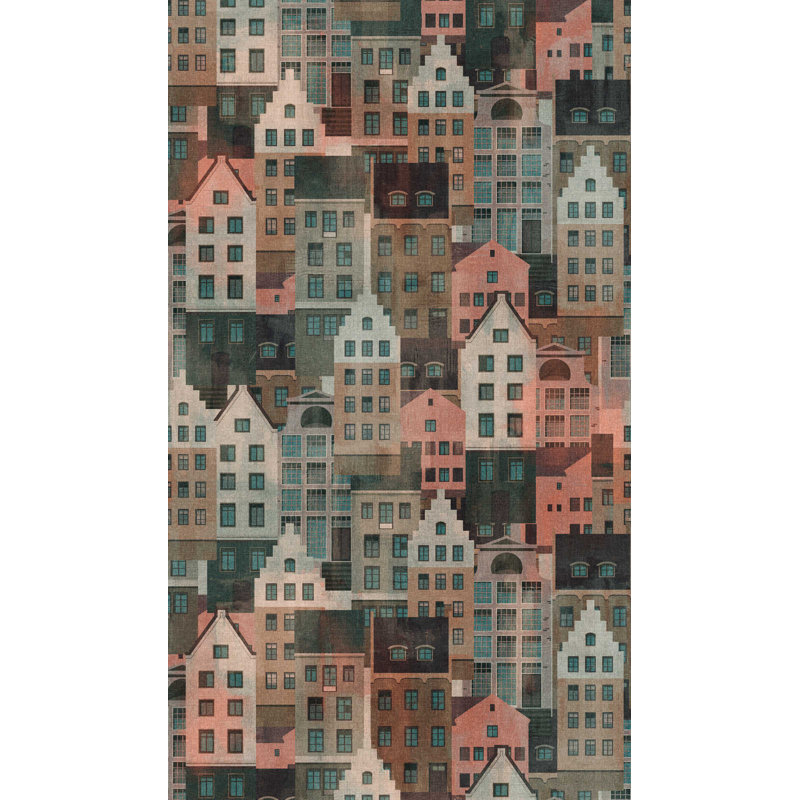Papier peint abstrait Rupesh, Vert / rose / brun