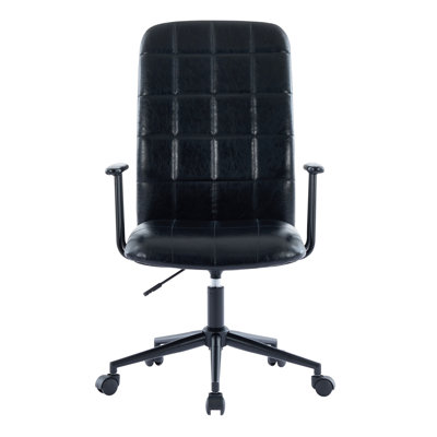 2 Of Office Chair In Antique Black Pu Leather, With Armrest And High , 360 Degree Swivel, Up - Down Adjustable Gaslift, Powder Coated Frame, Five Star Base, Wheels, Soft Foam Seating For Quality