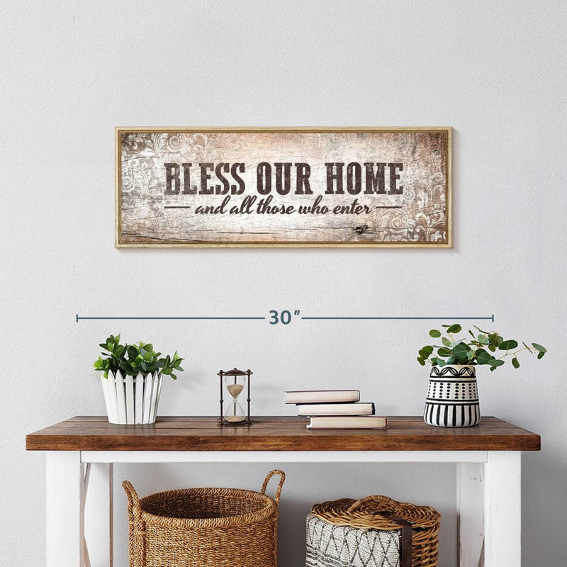 Plaque murale «Bless Our Home», 25 po x 9 po, Cadre flottant en bois naturel