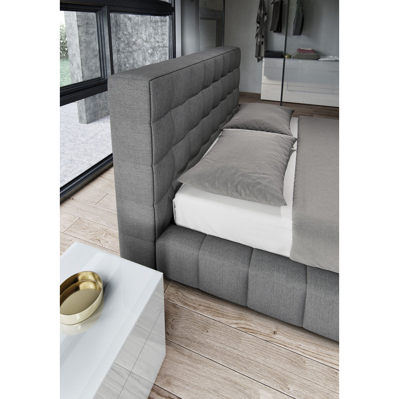 Thompson Upholstered Wingback Bed, Queen, Carbon Gray