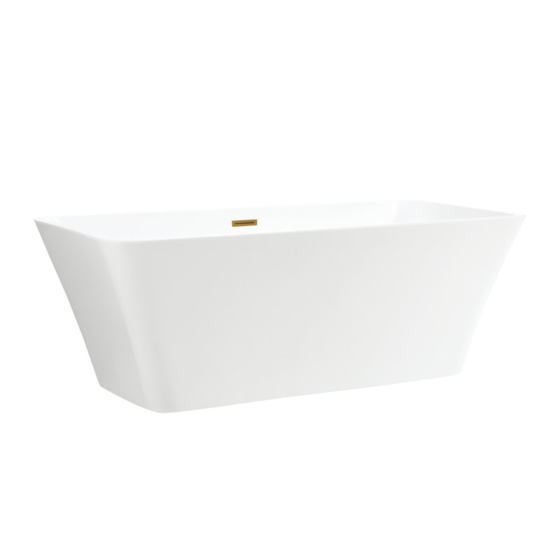 66.9" x 29.5" Freestanding Soaking Acrylic Bathtub, White/Titanium Gold