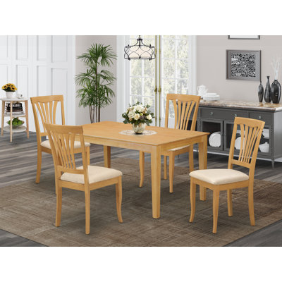 L'ensemble de 5 tables de cuisine pour 4 personnes comprend une table de salle à manger rectangulaire et 4 chaises de salle à manger rembourrées en tissu de lin, 36 x 60 pouces, chêne