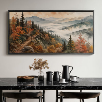 Extra Large Autumn Mountain Trail Landscape with Colorful Trees Misty Valleys and Scenic Forest View Print Wall Art