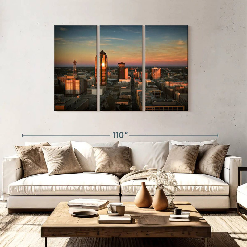 Des Moines, crépuscule, horizon, H 48 po x l 74 po