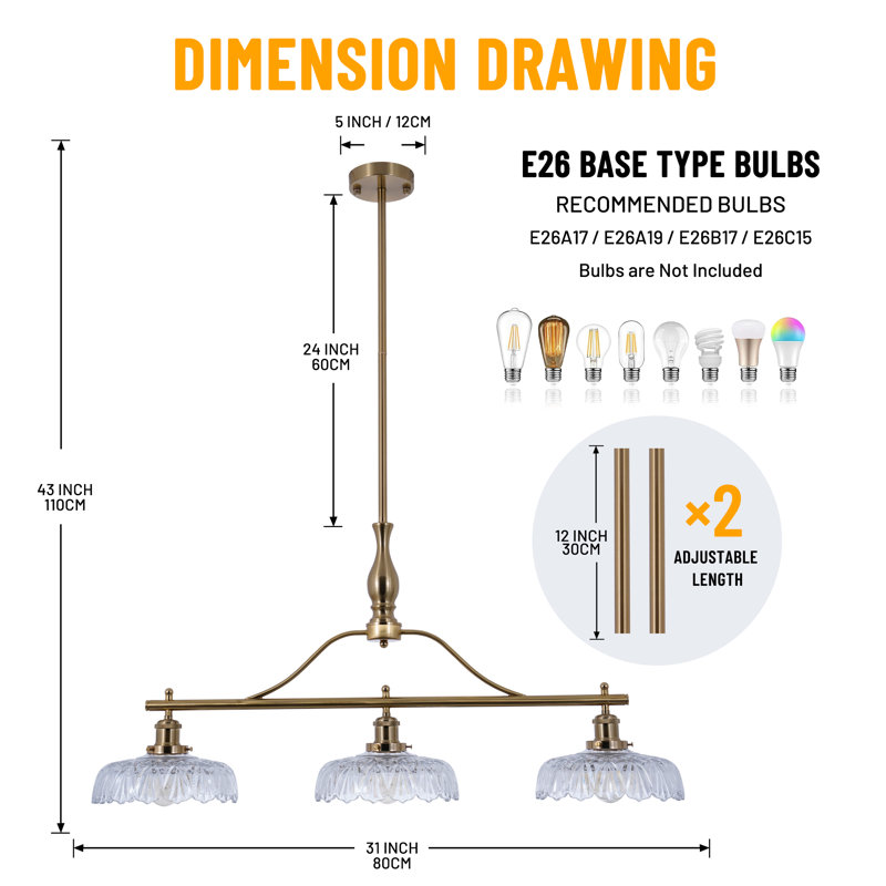 Kelbe 3 - Light Dimmable Modern Linear Chandelier