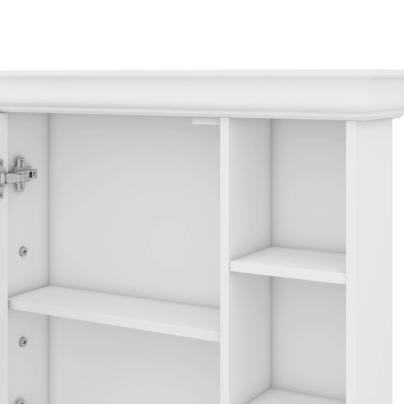 Armoire de rangement murale contemporaine 35 po x 28 po avec porte miroir et 6 tablettes ouvertes, Blanc