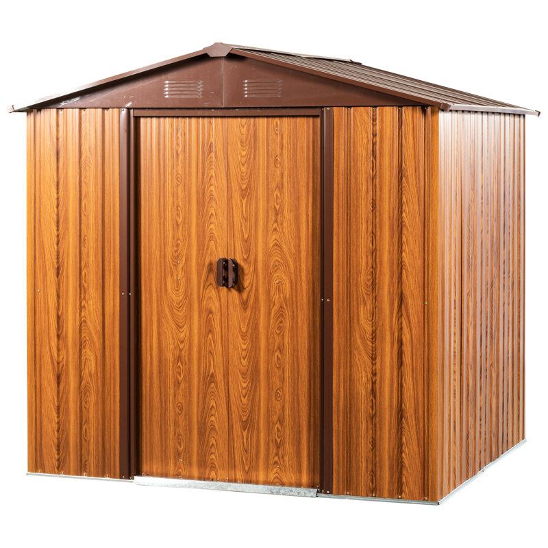 Metal Storage Unit With Protected Panels & Padlockable Door Yellow Brown Shed Rot Protection