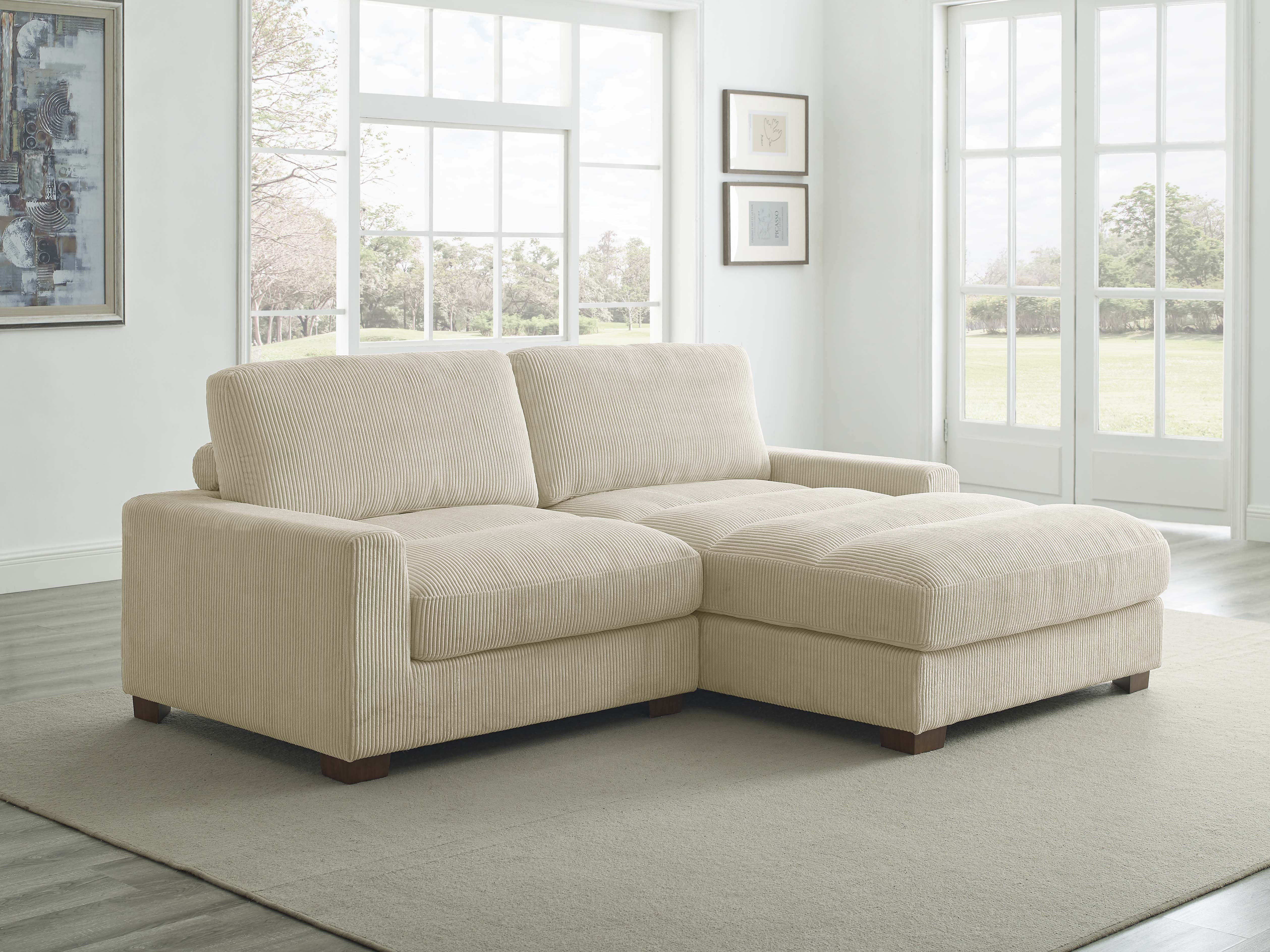 Living Spaces Chaise Lounge Right Arm Facing Sawyer II White Beige