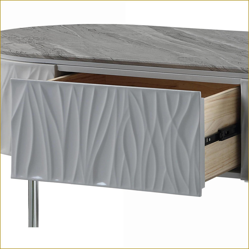 Table basse grise en chrome ultrabrillant avec forme ovale ronde, style moderne et élégant Rangement supplémentaire