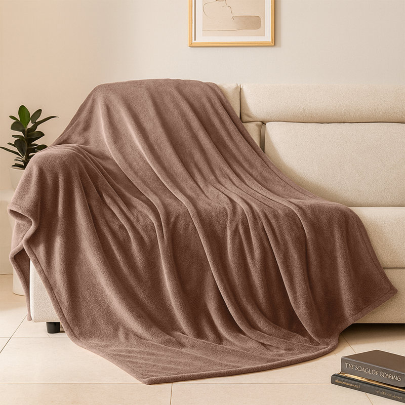 Fairmont Park Solid Color Lightweight, Warm Breathable, Soft Sherpa Fleece Blanket, Double 200cm x 150cm, Camel