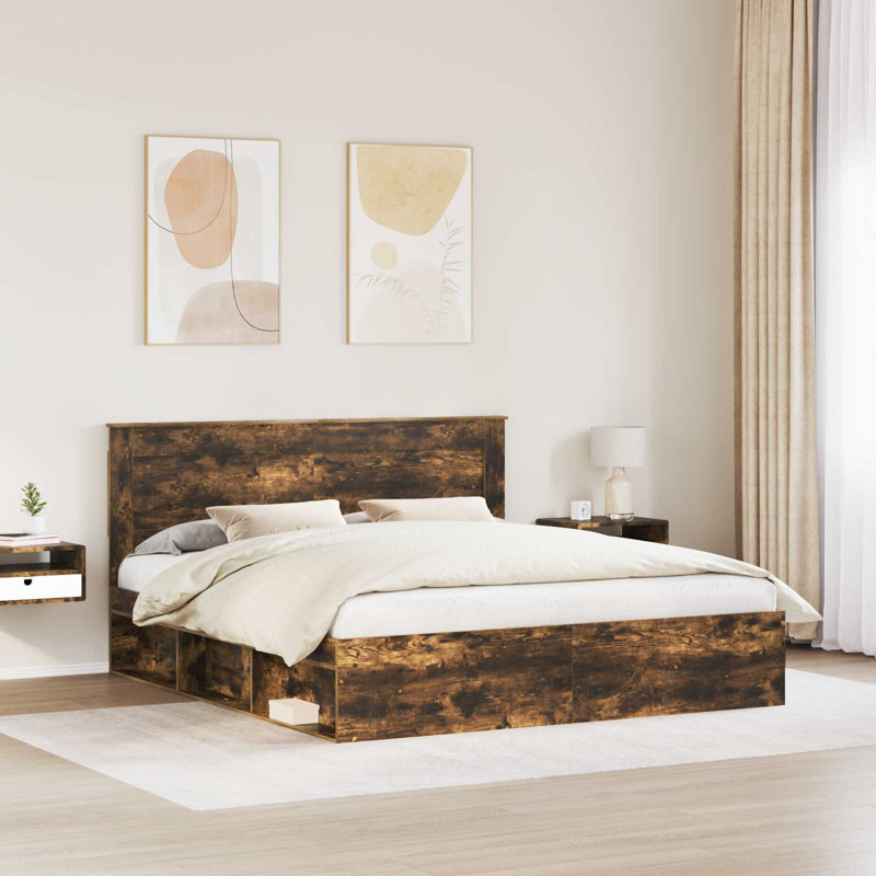 Solid Wood Bed, Smoked Oak, Super King (6')