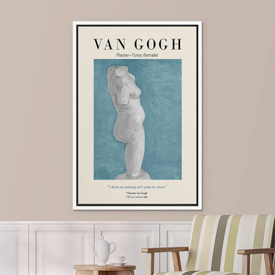 Signature, impression sur toile encadrée, plâtre féminin, torse décoratif, coup de pinceau, beaux-arts, multicolore, chaleureux pour le salon, la chambre à coucher, le bureau