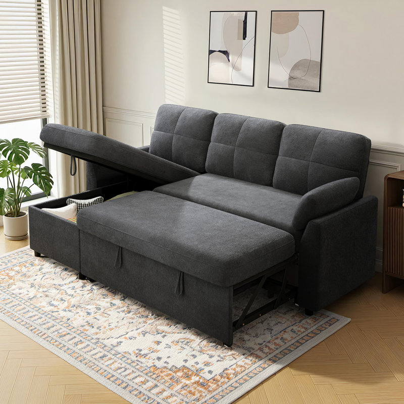 L‑shaped Convertible Sofa Bed With Storage Chaise And Pull‑out Couch For The Living Room, Dark Gray, Dark Gray