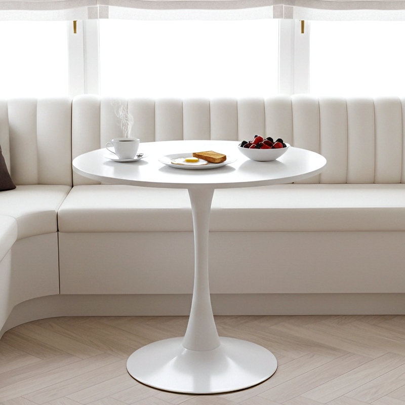 Table de salle à manger ronde,   Chêne, H 29,1 po x L 23,6 po x l 23,6 po, Blanc