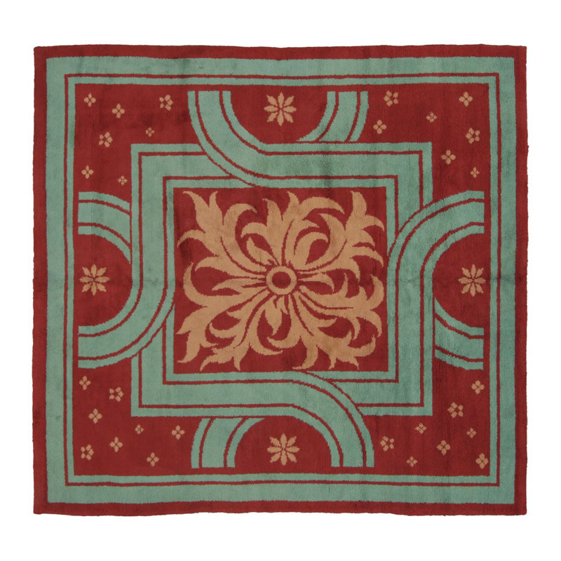 Antique French Art Deco Rug In Red And Blue With Floral Medallion- Rug & Kilim