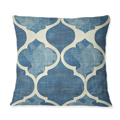 Blue White Modern Quatrefoil II - Modern Throw Pillow