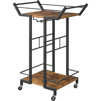3 Tier Bar Cart with Wine Glass Rack, Rolling Serving Cart with Wheels, Beverage Storage Organizer, Rustic Brown