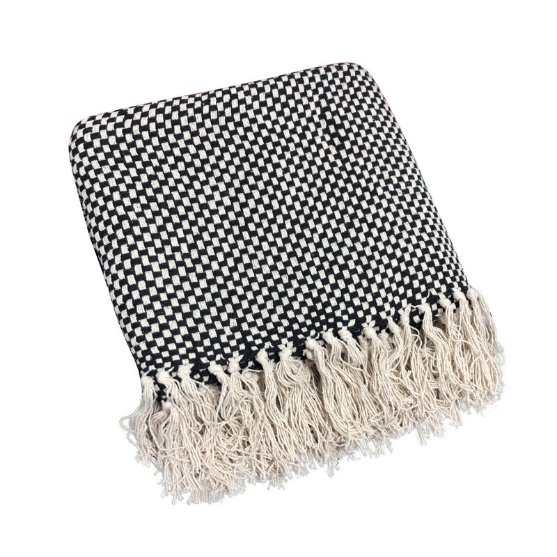 Plain Weave / Muslin Throw Blanket, Queen, Black/Ivory Checker