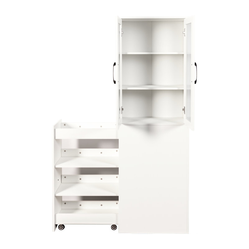 70.3" Tall 4 Tier Pull-Out 2 Glass Doors Multi-Functional Shelf Modern Wooden Display Cabinet For Living Room And Salon Organization H Storage Dining