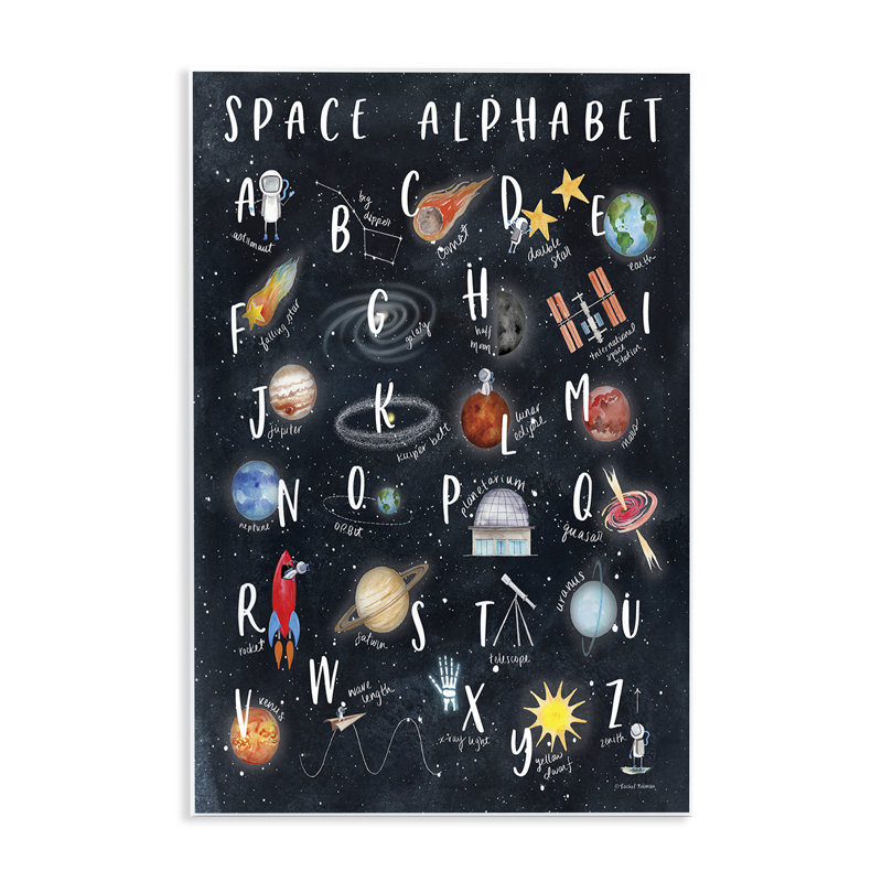 «Space Alphabet Playful Big Dipper Earth Galaxy», art mural surdimensionné par Rachel Nieman, H 19 po x l 13 po x P 0,5 po