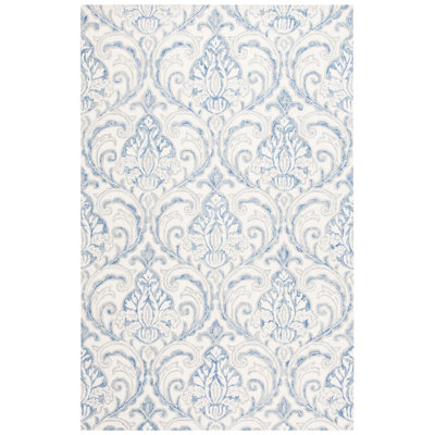 Tapis bleu marine / crème en laine touffeté à la main Hicat Ikat