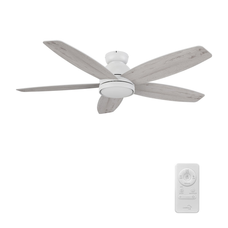 Ventilateur de plafond de 52 po avec éclairage à DEL, Blanc, Bois clair