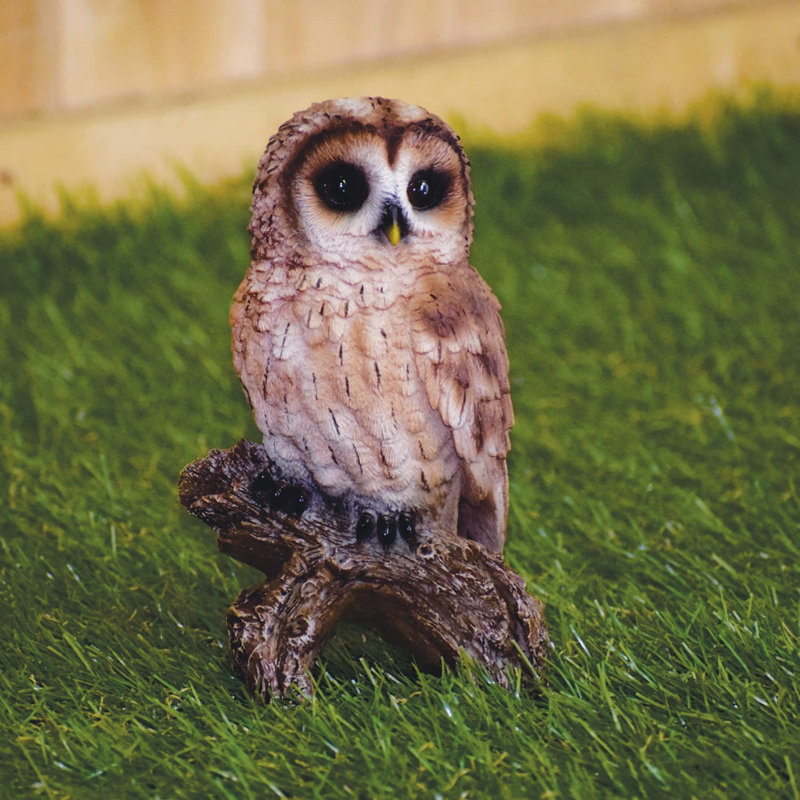 Small Tawny Owl on Stump Resin Garden Statue